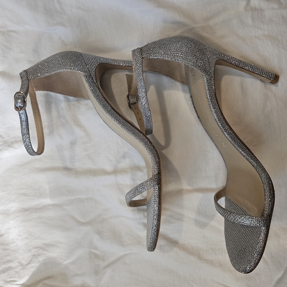 Stuart Weitzman Silver Women's Heels Size 7 1/5 - Picture 3 of 4